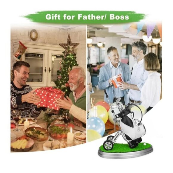 Golf Bag Pen Holder With 3 Club Pens For Desk Decor & Gifts Christmas Dad Boss - Picture 7 of 10
